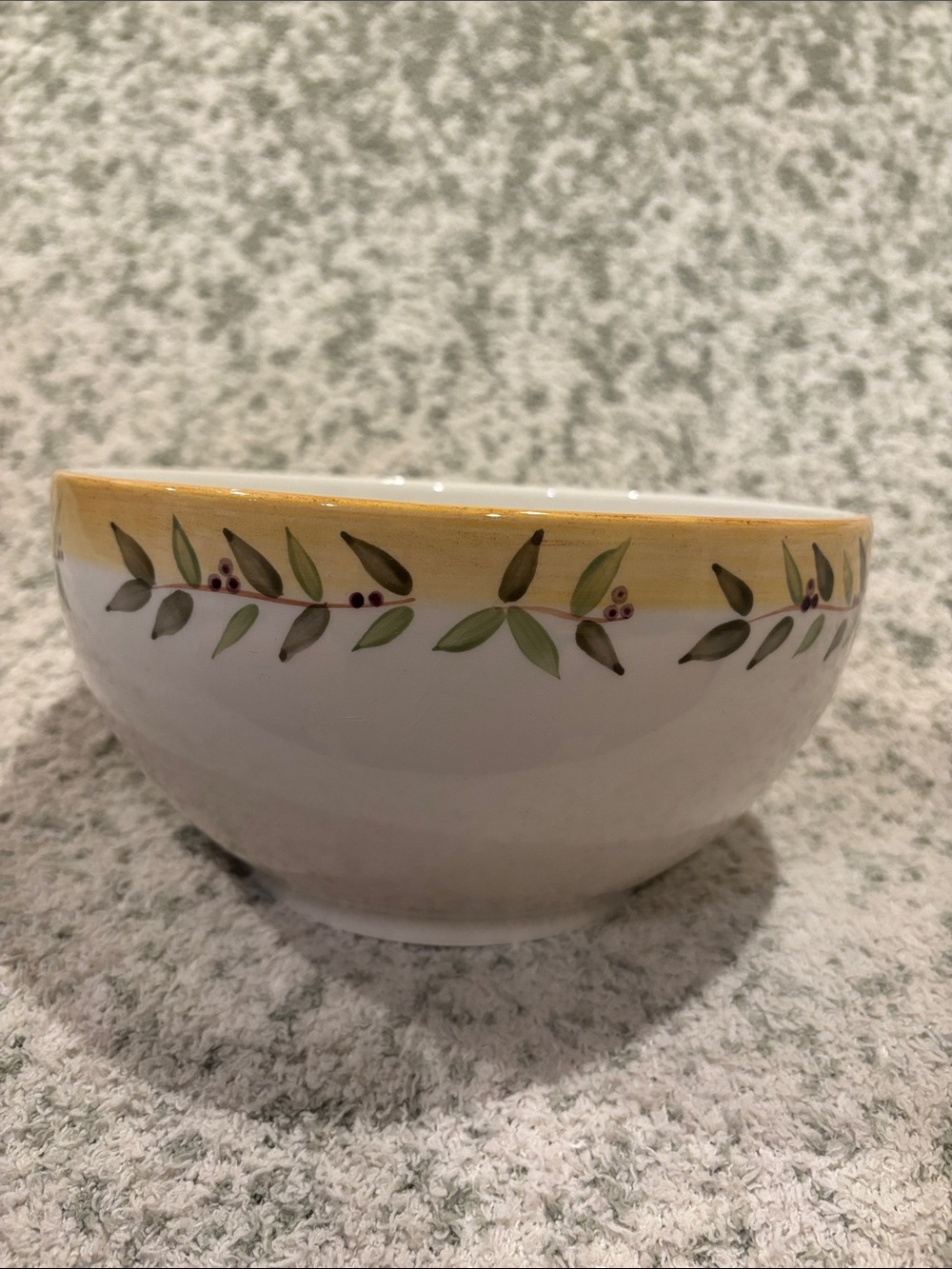Crate & Barrel Olive Branch Ceramic Serving Bowl Yellow Green RS 9” Portugal